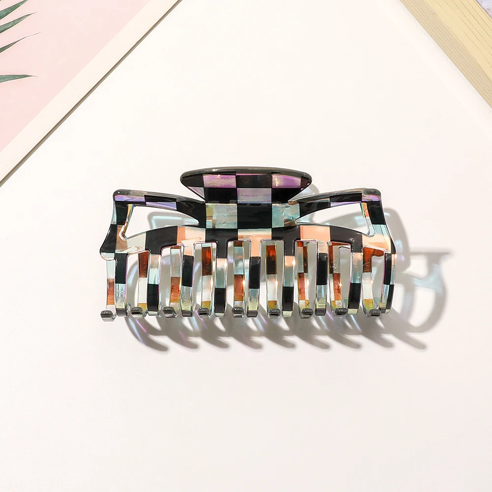 New Fashion Design Acrylic Hairgrips Retro Bright Grid Hair Claw Clip For Women