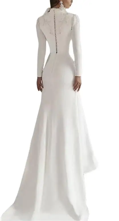 Custom Elegant Mermaid Wedding Dress V Neck Backless Full Sleeve Floor Length Gowns wedding dresses