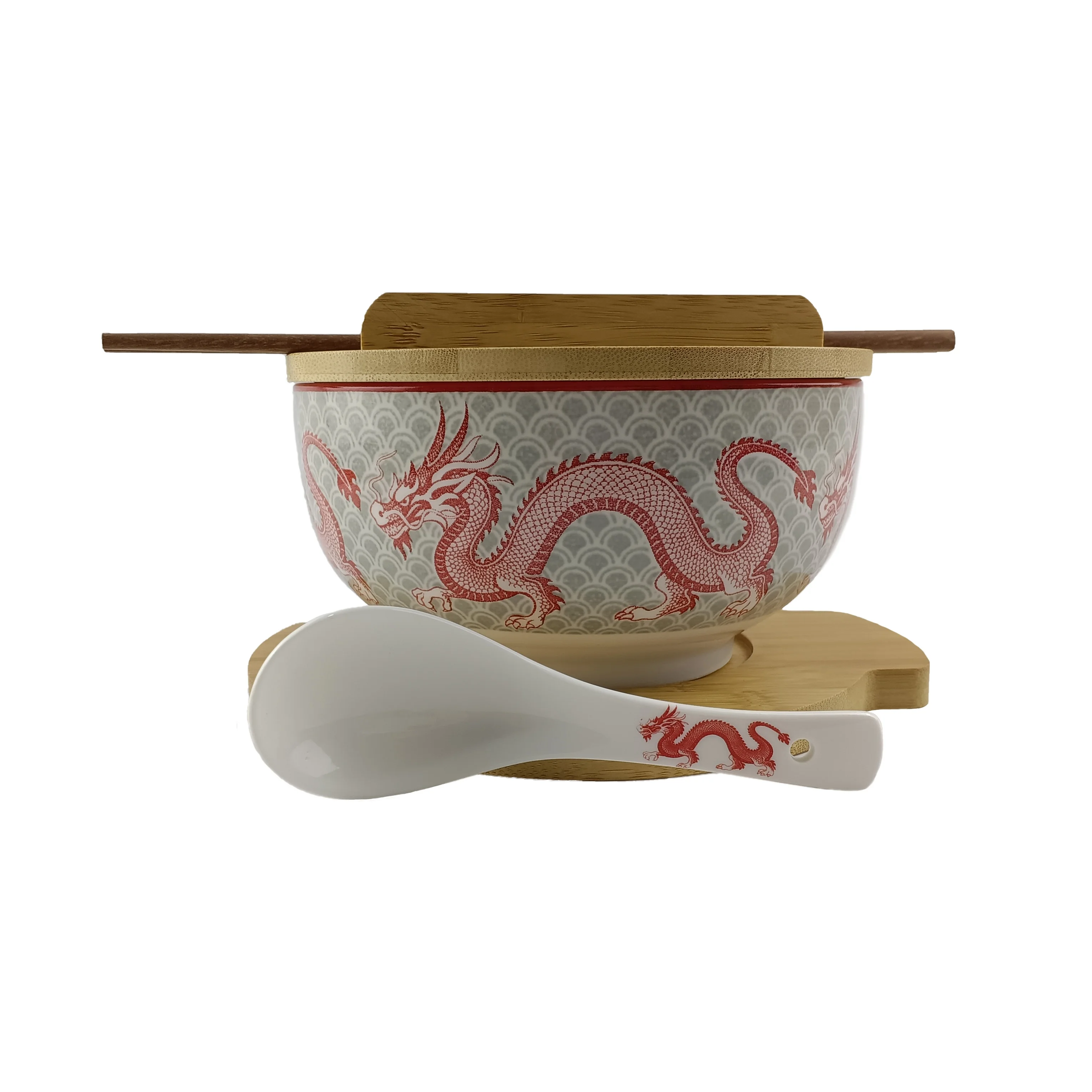 1000ML 6.25 Inch Japanese ramen Bowls Spoon Dinnerware Soup Noodle Rice Bowl Sets with lid