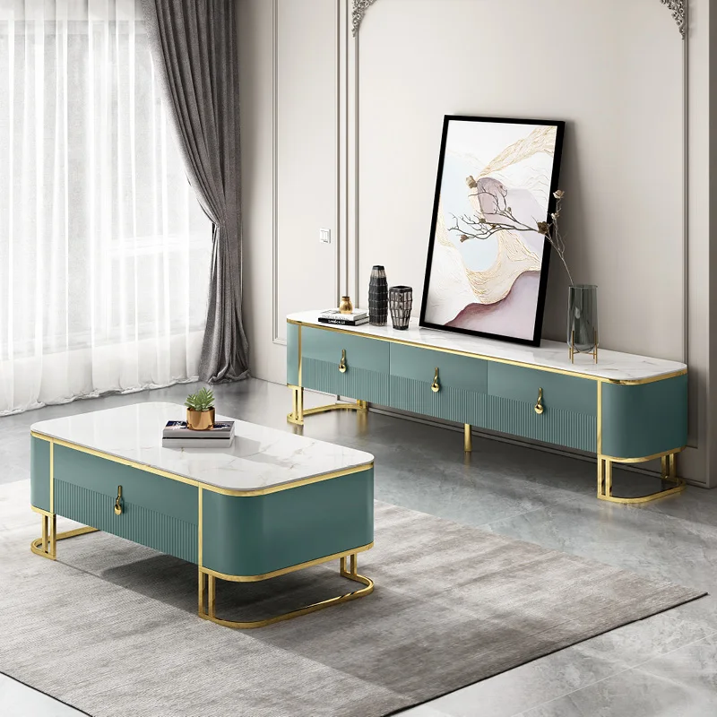 Wholesale Modern Round Marble High-end Rectangular Stainless Steel Coffee Table