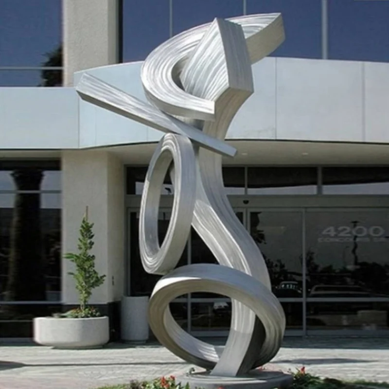 Customized Modern Polishing Large Size Plaza Decoration Sliver Lines Outdoor Stainless Steel Abstract Sculpture
