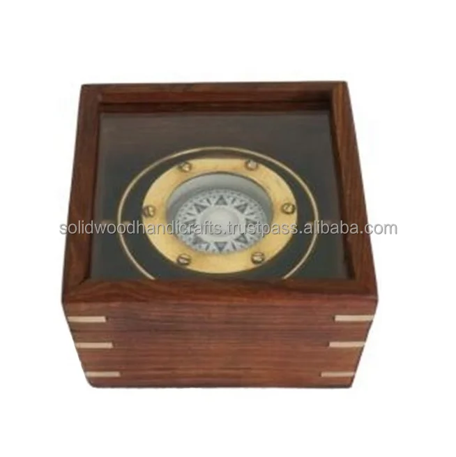 NORMAL PRICE SOLID WOOD HANDICRAFTS NAUTICAL GAMBLE COMPASS/MARIN PRODUCT/ANTIQUE BRASS DECORATIVE WITH WOODEN BOX