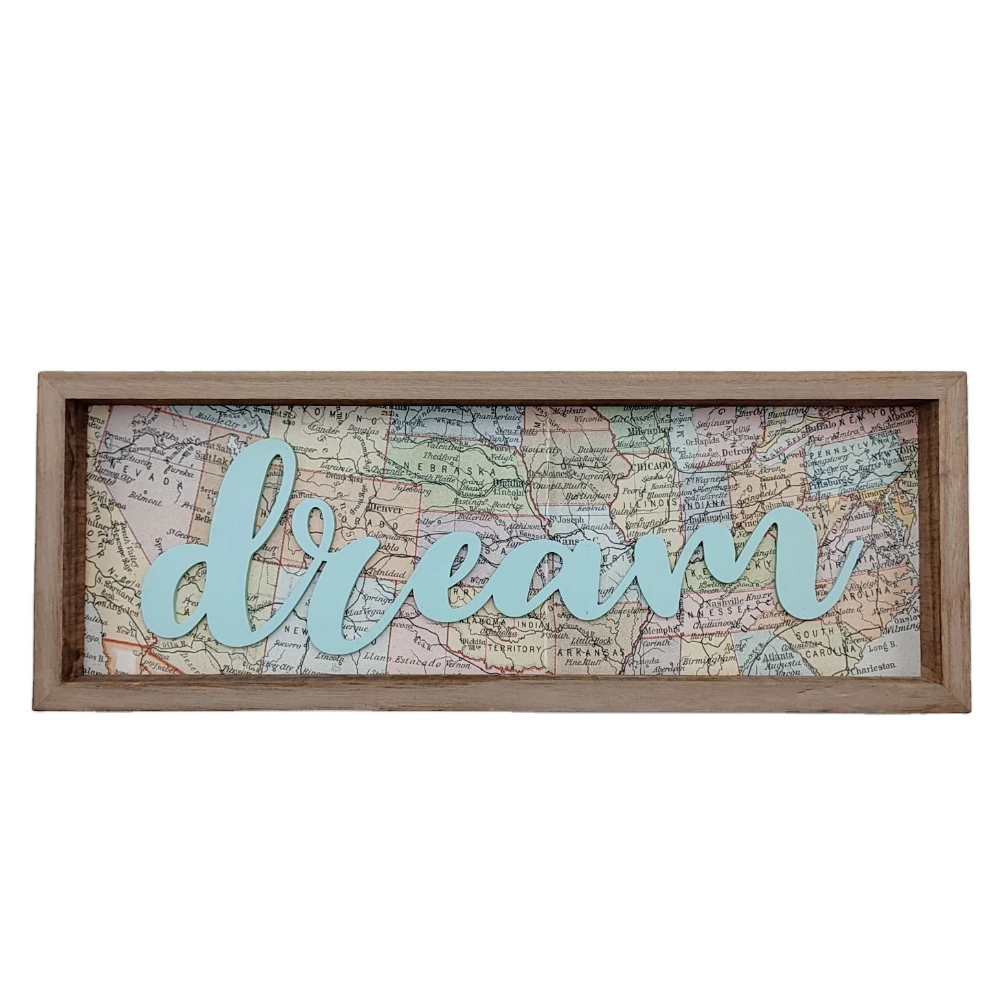 
Dream Script word map Design Distressed Mini Pine Wood Tabletop Sign Plaque 