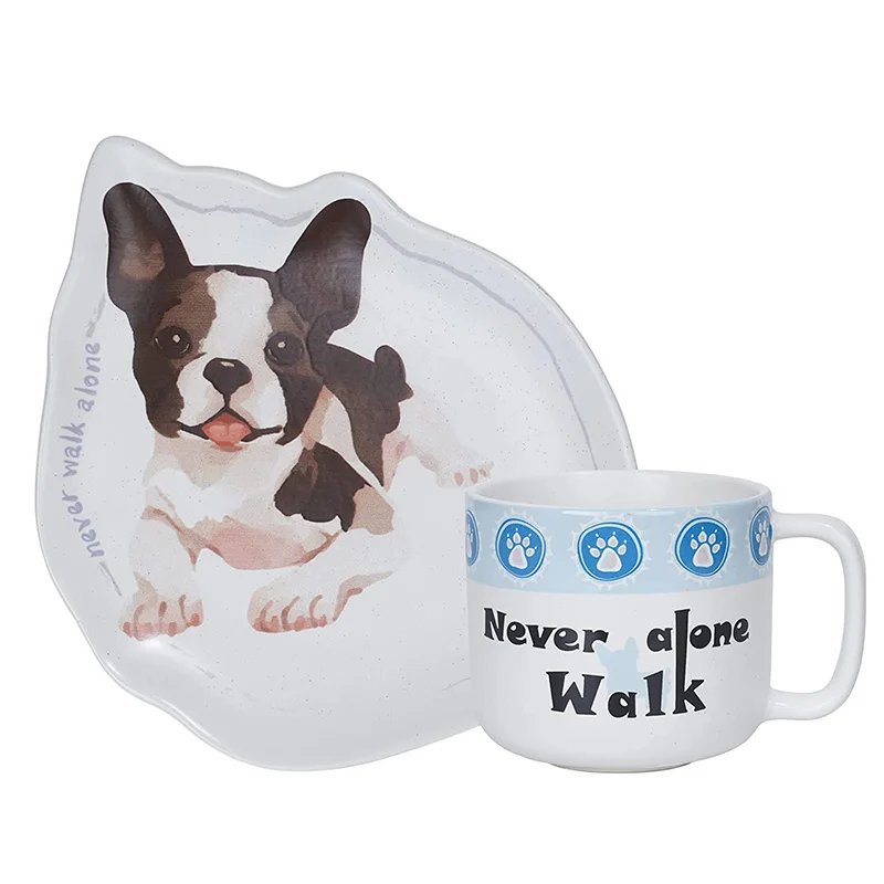EAGLEGIFTS Gifts 12 Oz Funny Dog Lover Coffee Mug Ceramic Tea Cup with Dog Paws Pattern Plate Set
