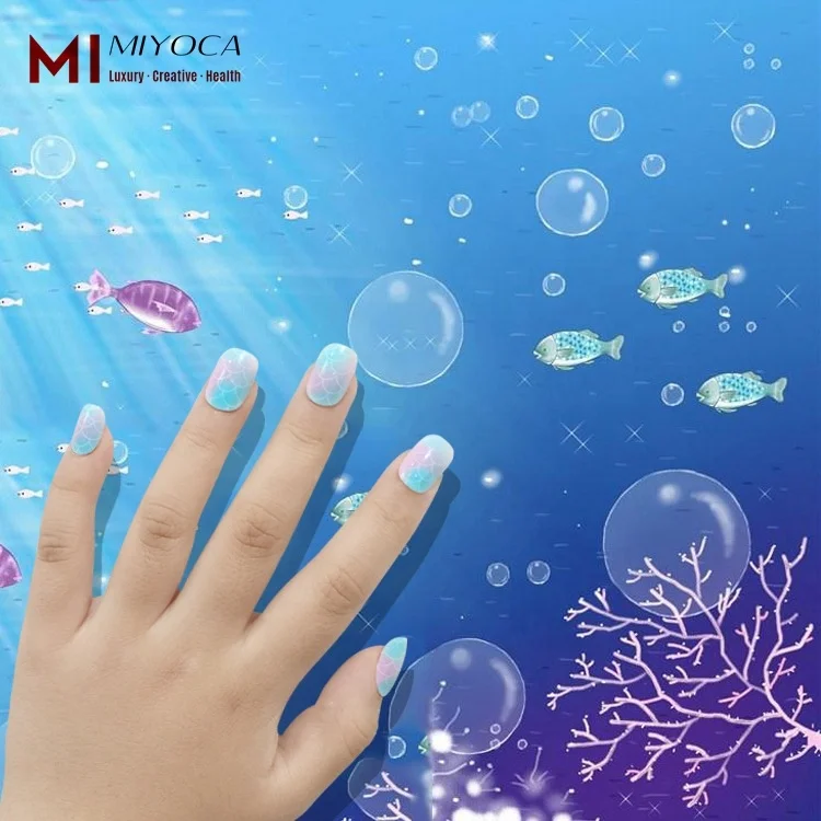 Хит продаж 2021 накладные ногти MIYOCA для детей милые с рисунком рыбьей чешуи девочек оптовая продажа
