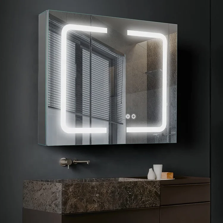 Large Rectangle Frameless Smart Shaver Socket Anti Fog  LED Light Bathroom Mirror Cabinet