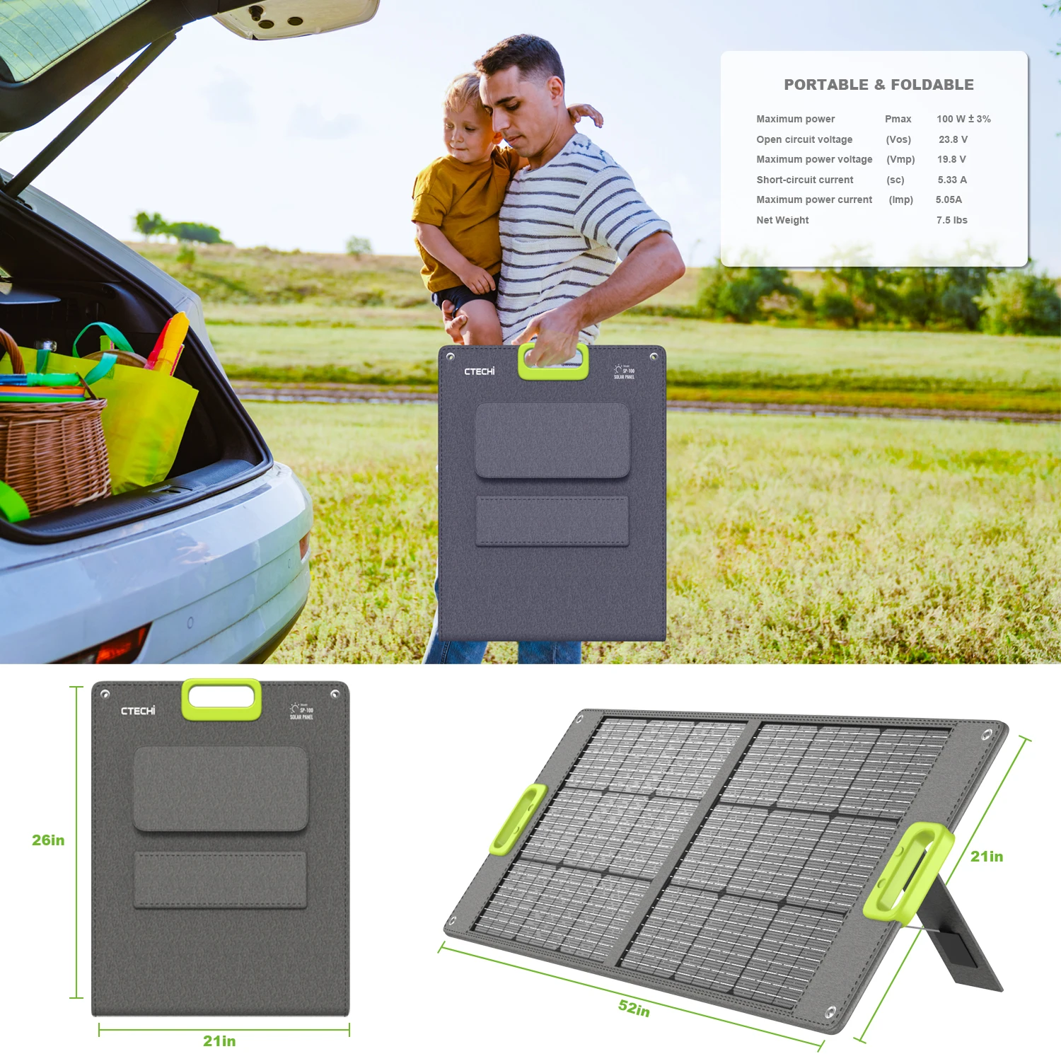 Multifunctional High Convert Rate Ultra-thin Waterproof Folding 100W Quick Charge Solar Panel Charger for RV Power Station