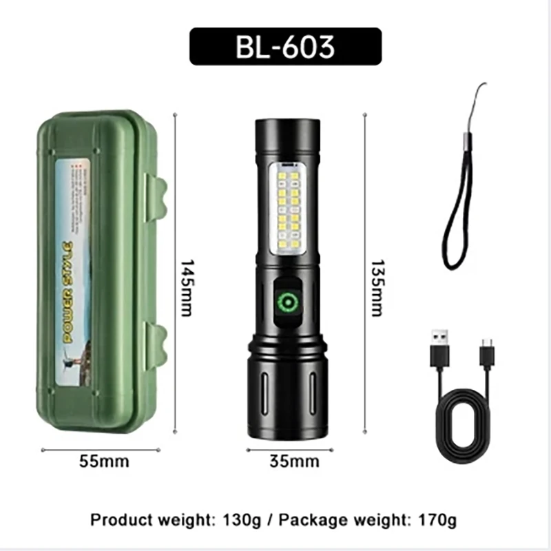 1000m White laser side light telescopic zoom waterproof rechargeable usb led tactical torch Work light outdoor flashlights