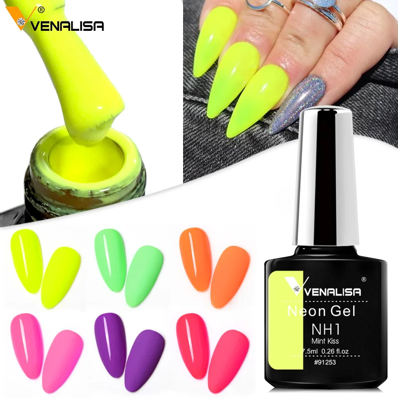Venalisa 7.5ML Neon Gel Nail Polish UV Gel Nail Supplies Semi Permanent Soak off Varnishes Fluorescence Effect Acrylic Enamel