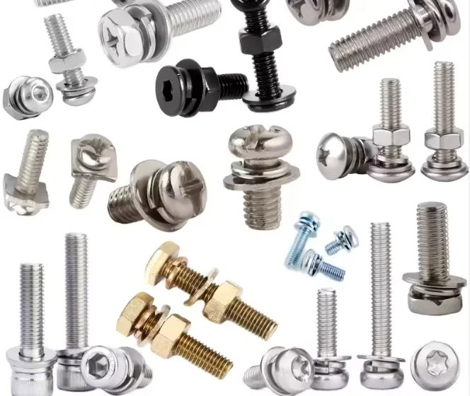 Steel Slotted Phillips Torx Hex Socket Drive Sems Pan Cap Truss Round Head Screw Assembled With Double Square Flat Spring Washer