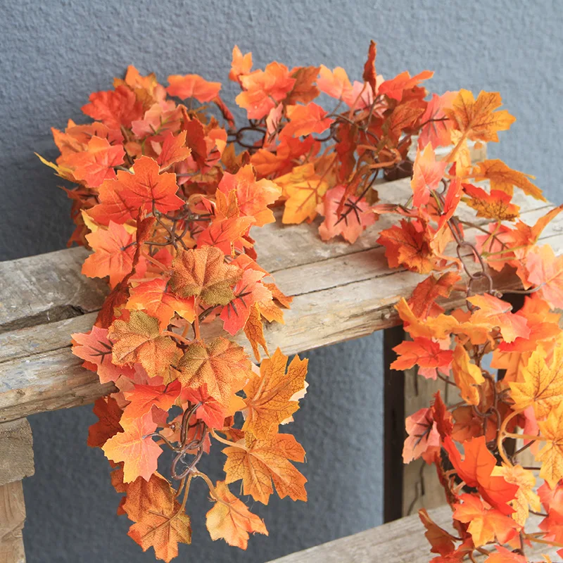 Artificiing Flower Wedding Decorative Flowers & Wreaths red orange colored artificial autumn Maple leaf garland