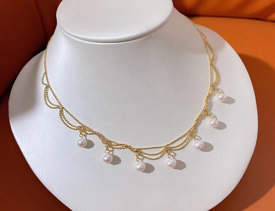  Haiyang 6-7mm Natural Freshwater Pearl Necklace for Women Lace Design Charm RomantiC Choker Fashion Jewelry