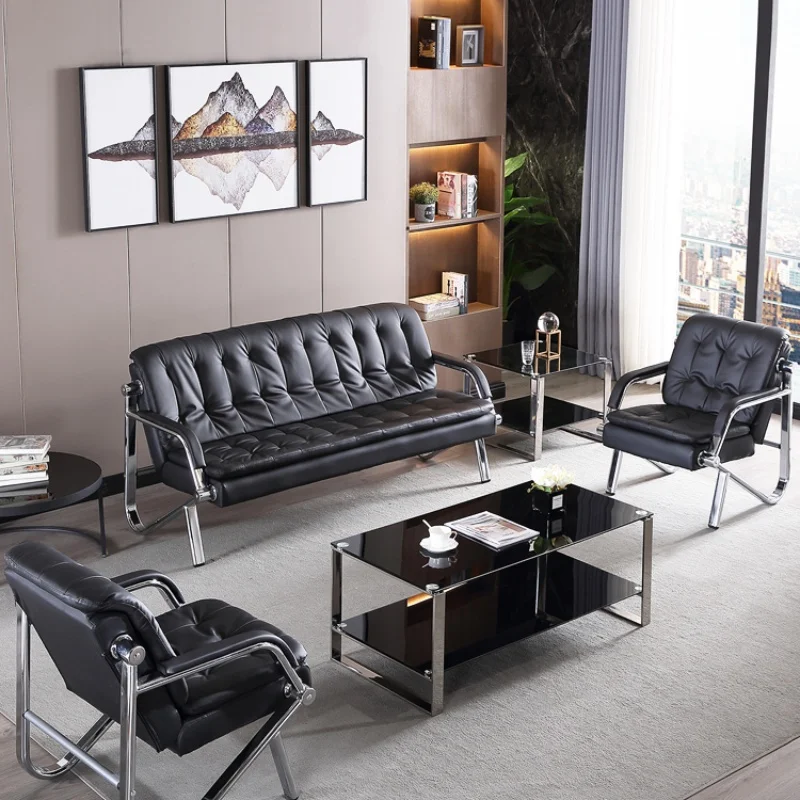 Simple office sofa coffee table combination set leather three business meeting reception minimalist office sofa