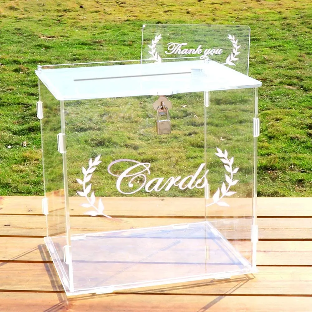 Custom Acrylic Wedding Card Box with Lock, Clear Card Box for Wedding Reception, Wedding Money Box Gift Card Box