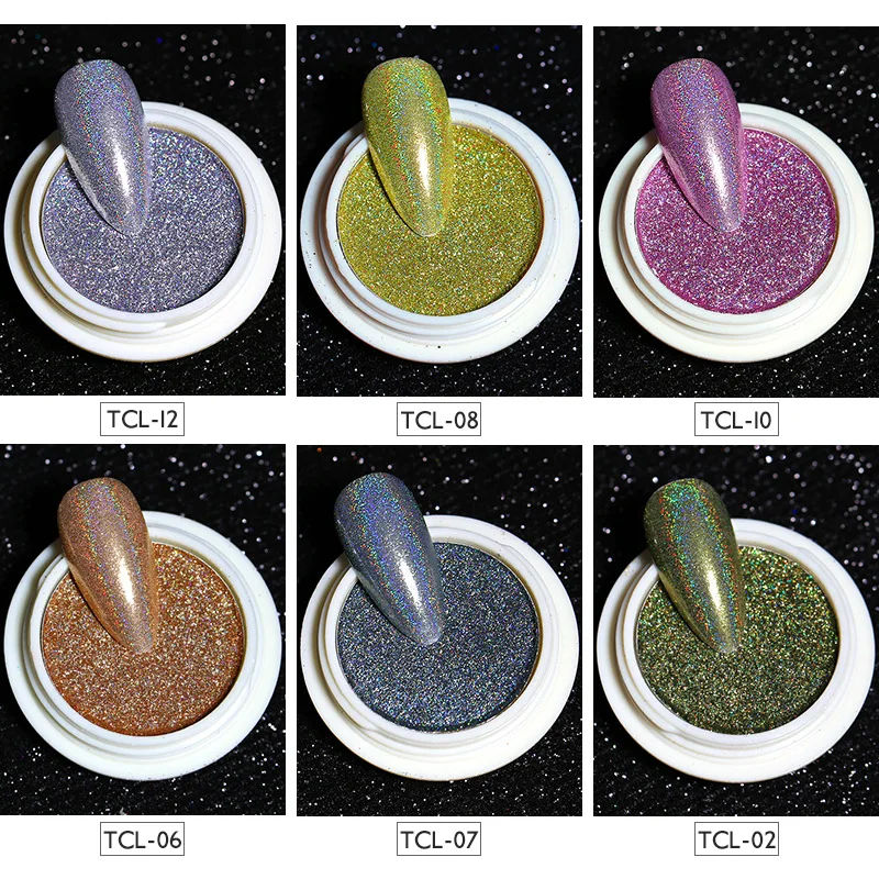 12 Colors Nail Crystal Diamond Powder 3D Laser Holographic Solid Pigment Glitter Nail Aurora Powder DIY Nail Art For Tips Design
