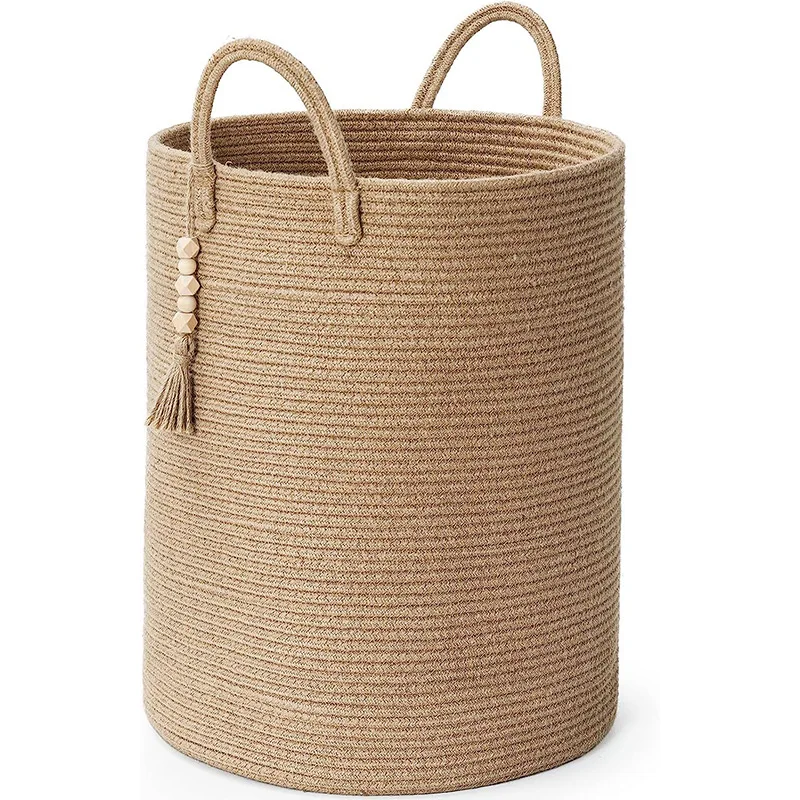 Handmade Farmhouse Durable with Handle for Living Room Bathroom Wicker Laundry Basket Jute Woven Basket