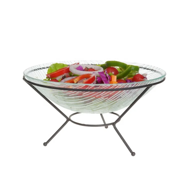 3pcs popular glass serving tray with metal rack