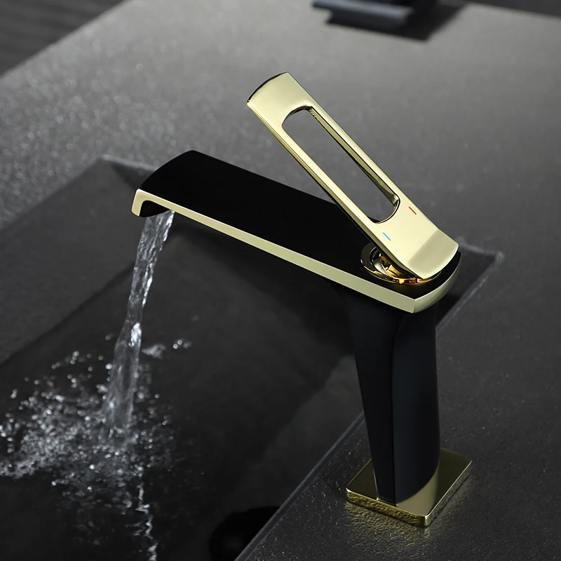 LUSA New Design Brass Bathroom Sink Faucet Tap Gold Single Handle Widespread Basin Vanity Faucet Mixer Taps