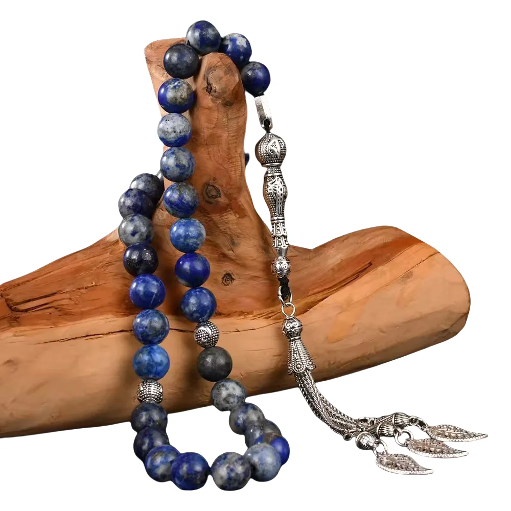 Мусульманский браслет с четками TASBIH, 10 мм, натуральный Лазурит, геометрический дизайн с бисером, 33 Zanzhu из ближневосточной Индонезии