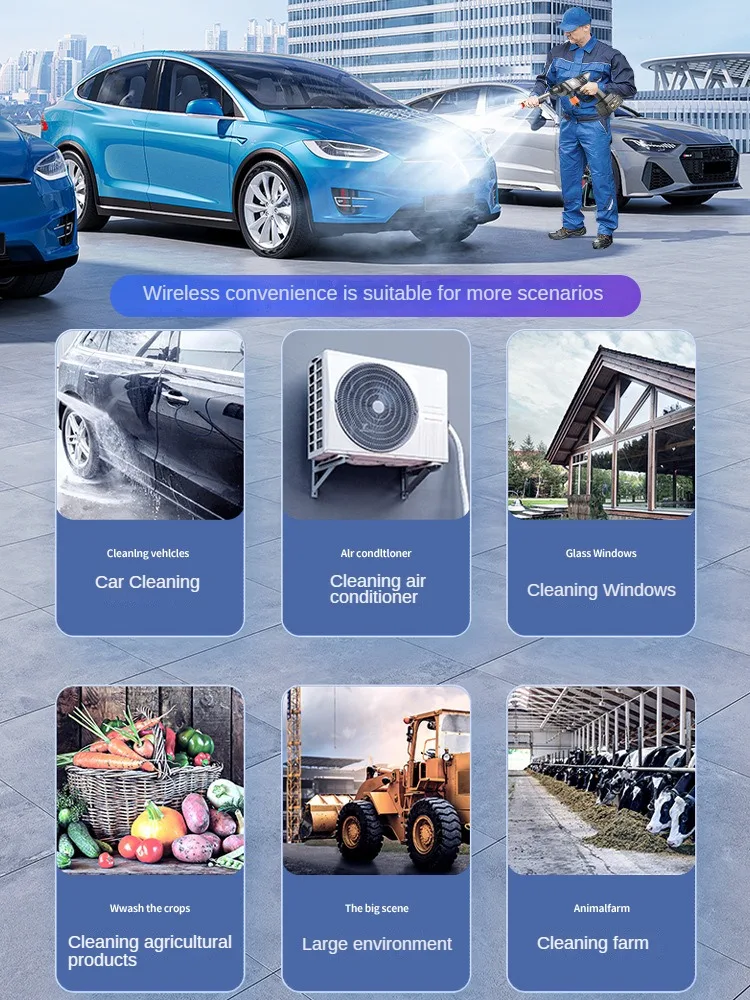 Portable 24V Lithium Cordless Car Wash Foam Gun High Pressure Water Jet Powerful Wireless Garden Water Jet for Car Washer
