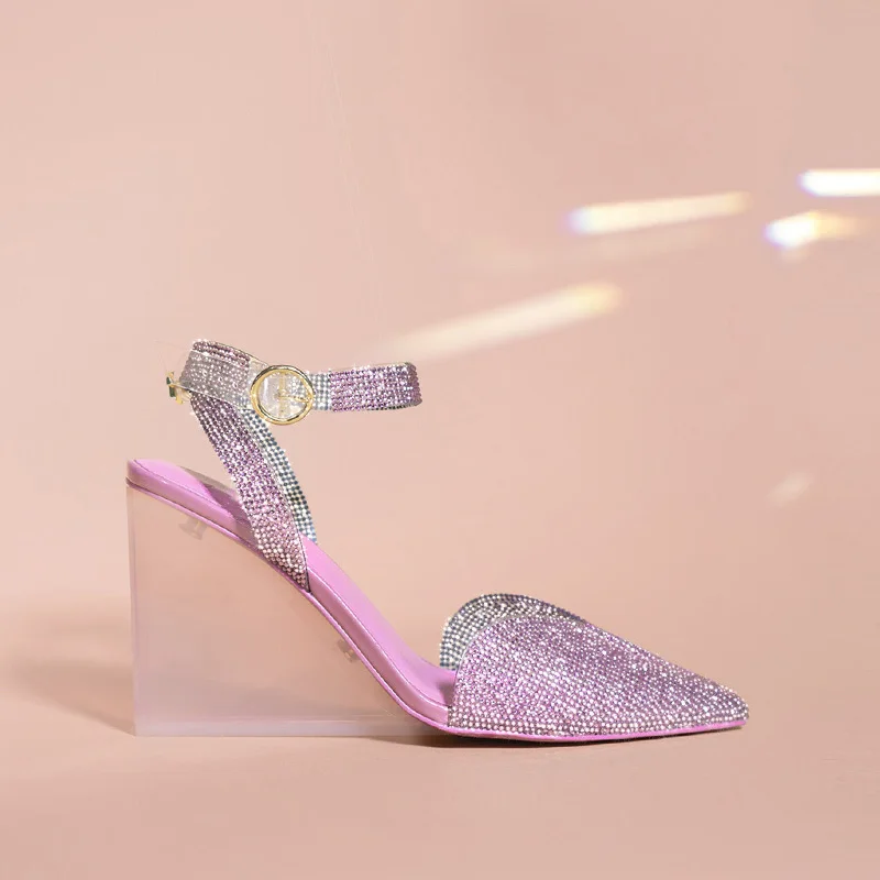 Custom Bling Bling Pumps Manufacturer Clear Wedges Platform Heels Glitter Party Pumps Custom Transparent Platform Wedges Heels