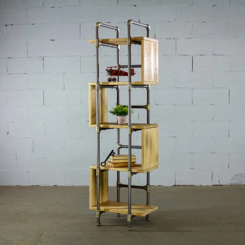 Industrial Style Iron Pipe Frame Corner Shelf Storage Rack Cube