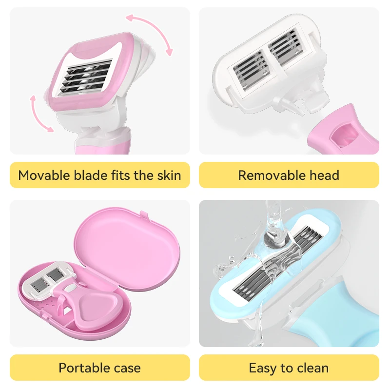 BRIKRLIN Custom Design Girls Shaver Pink Portable 5 Blades Bikini Womens Scheermes 6 Blades Lady Scheermes Shaving Razor