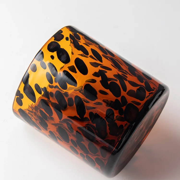 Wholesale Modern Eco-Friendly Multicolor Crystal Glass Candle Holder Leopard Glass Candle Holder