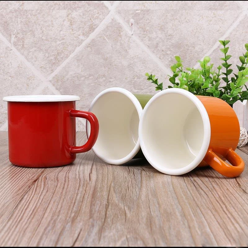 High Quality Bulk Custom Yellow Colored Logo Printing Vintage Design Enamel Coffee Bear Mug