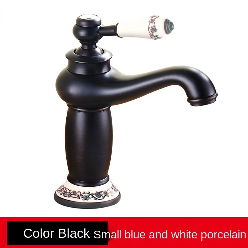 European-style antique copper blue and white porcelain basin faucet bathroom hot