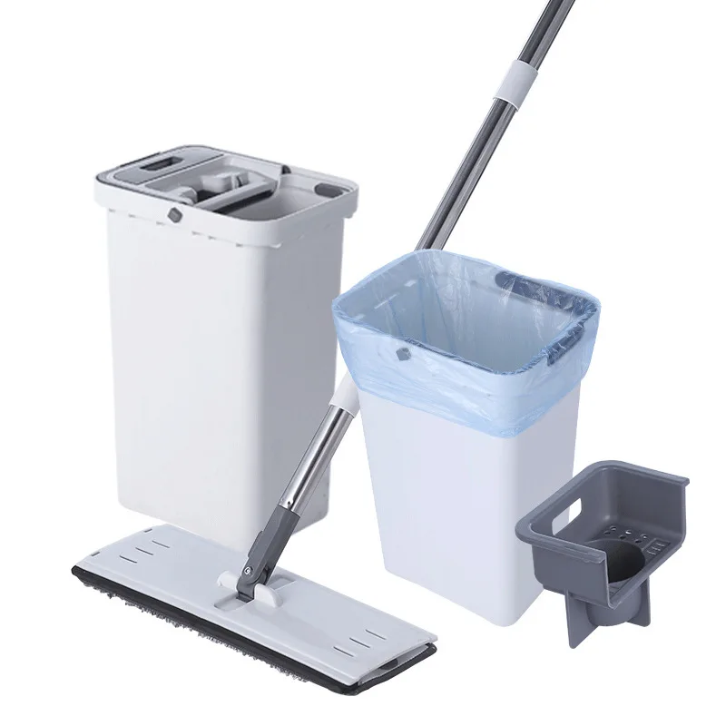 Mop and Bucket with Wringer Set Flat Squeeze Floor Mop 2 Washable Microfiber Pads Included Wet and Dry Household Cleaning Tools