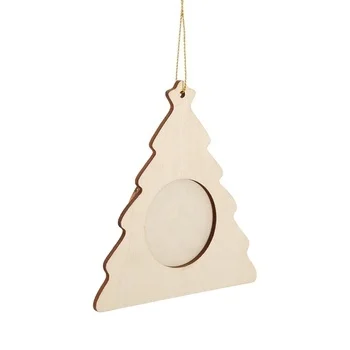 Tailai Christmas Wooden Photo Frame Ornaments Crafts Wood Picture Frame Ornaments Pack to Paint DIY Christmas Ornament