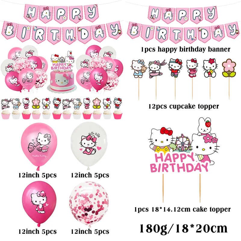 Factory Wholesale Birthday Party Balloon Decorations Set Hello Kitty Latex Helium Balloon Inflatable Kids Party Balloons Set