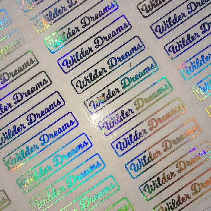  wholesale custom hot stamping silver hologram transparent sticker waterproof clear holographic foil self adhesive