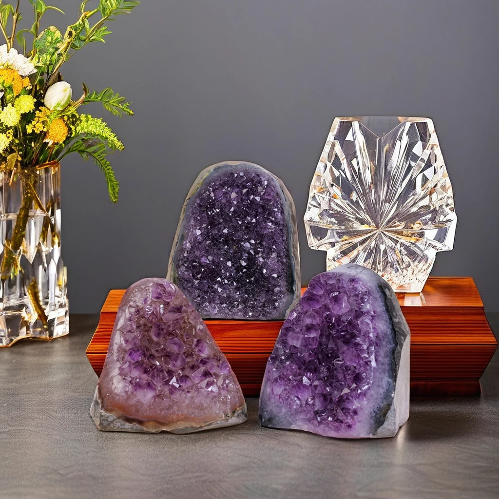 Natural Uruguay Amethyst Cluster Ornament Fengshui Garden Decor Crystal Caved Mineral Label Home Decor Love Stone Theme Rough