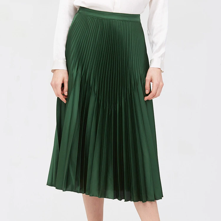 Wholesale Women Custom High Waist Retro Pleated Midi Flared Skirt