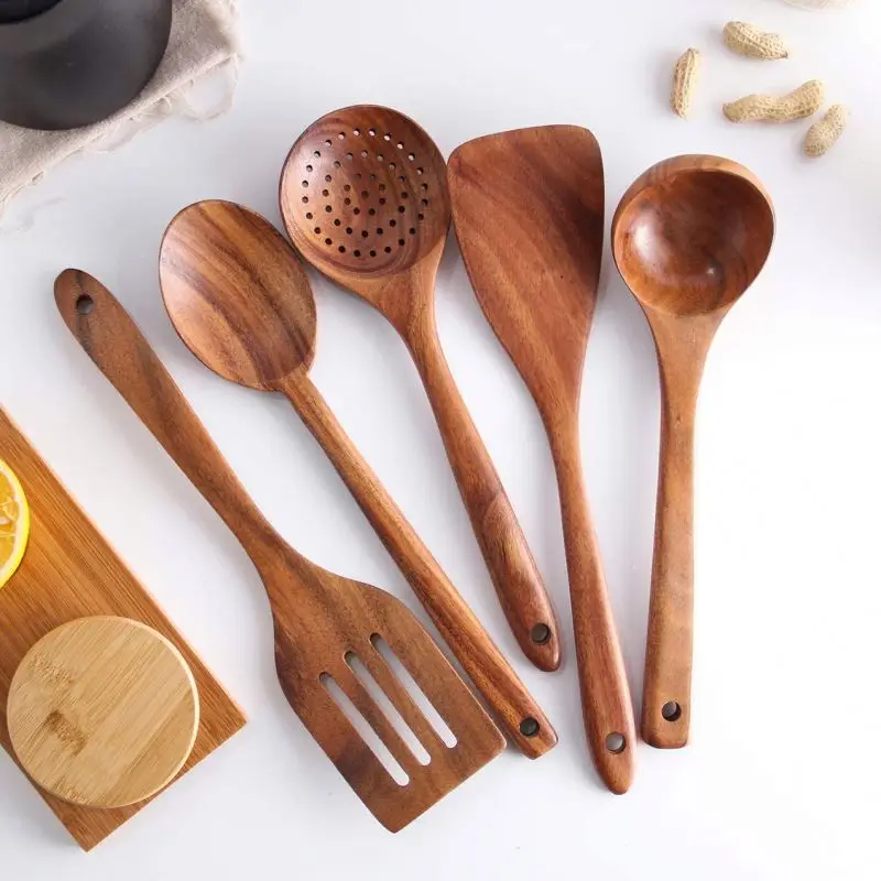 Deep non-stick fish turner slotted spatula picnic tableware big kitchen tool soul sided wooden spoon with different measurement