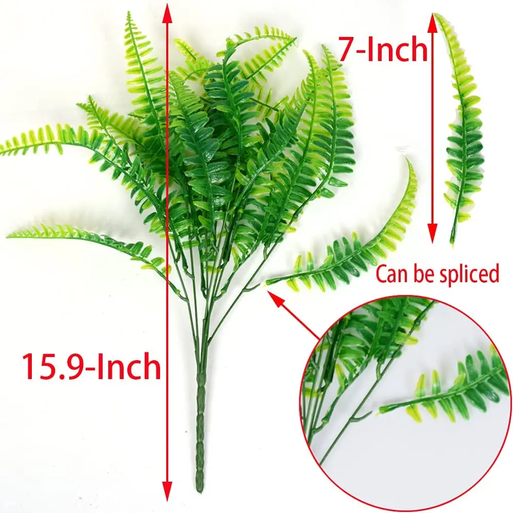 4pcs Green Artificial Ferns Plant Artificial faux Boston Fern Plastic Plants Bushes for Outdoor indoor decor UV Resistant