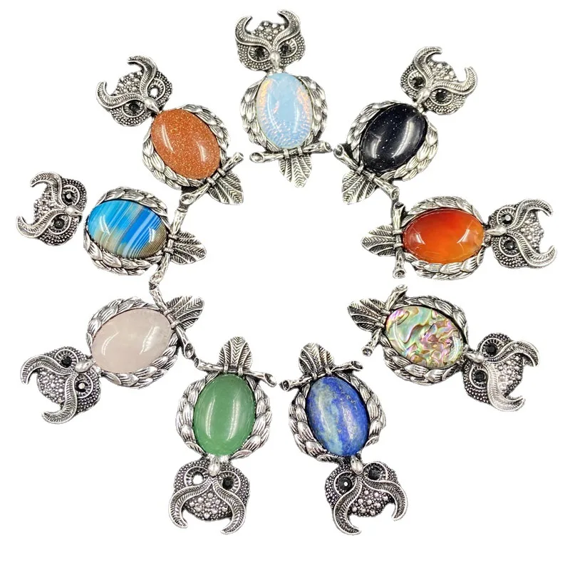 Owl Necklace Healing Crystal Stones Pendant Necklaces for Women Men Natural Amethyst Gemstone Jewelry for Reiki Spiritual Energy