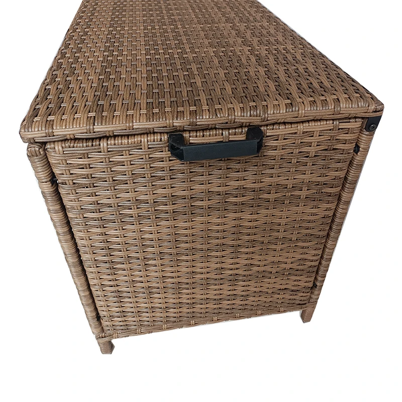 Wicker Storage Bin Metal Frame Rattan Deck Box For Indoor Or Outdoor Garden Organizer With Wheel