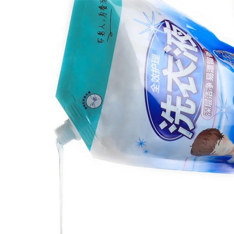 Custom Leak Proof Plastic Standing Up Liquid Packaging Spout Pouch Bags For Fluid Liquid Soap Laundry Detergent