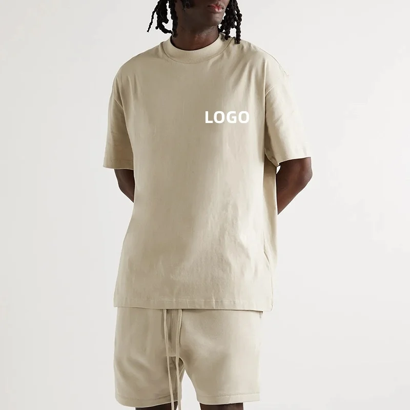 Premium Ribbed Collar Heavyweight Cropped Boxy T Shirt Men Screen Printing Custom Cut and Sew Cotton Spandex T Shirts