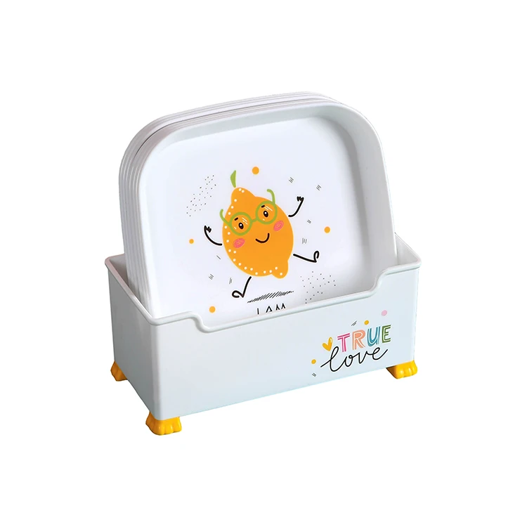 9 Pcs/set Customized Logo Restaurant Plastic PP Plates 6 Inch Square Dinner Plate Sets For Kids