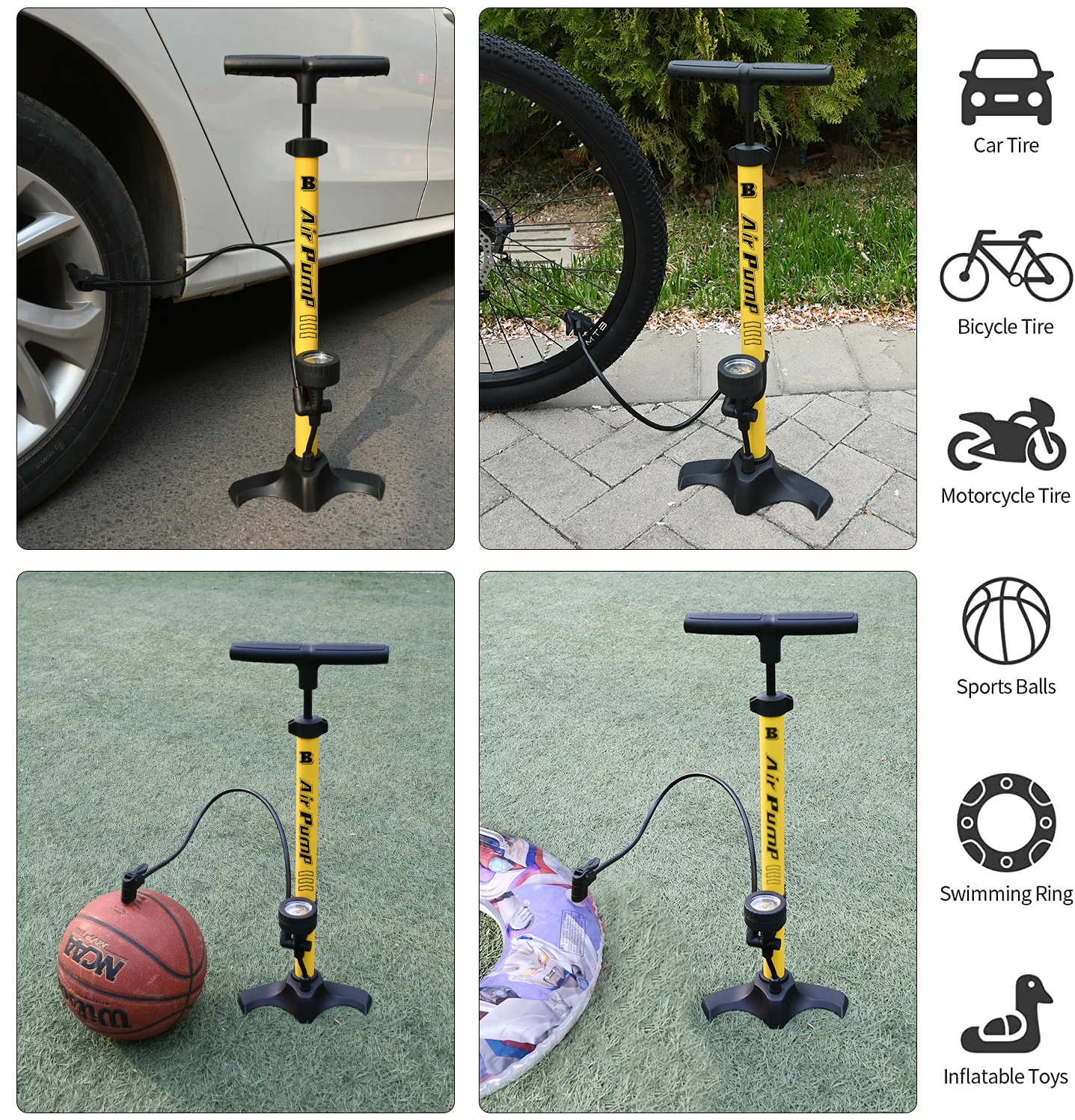 BM Floor Bike Pump, Fits Schrader and Presta Valve Types, Portable Air Pump, Bike Accessories