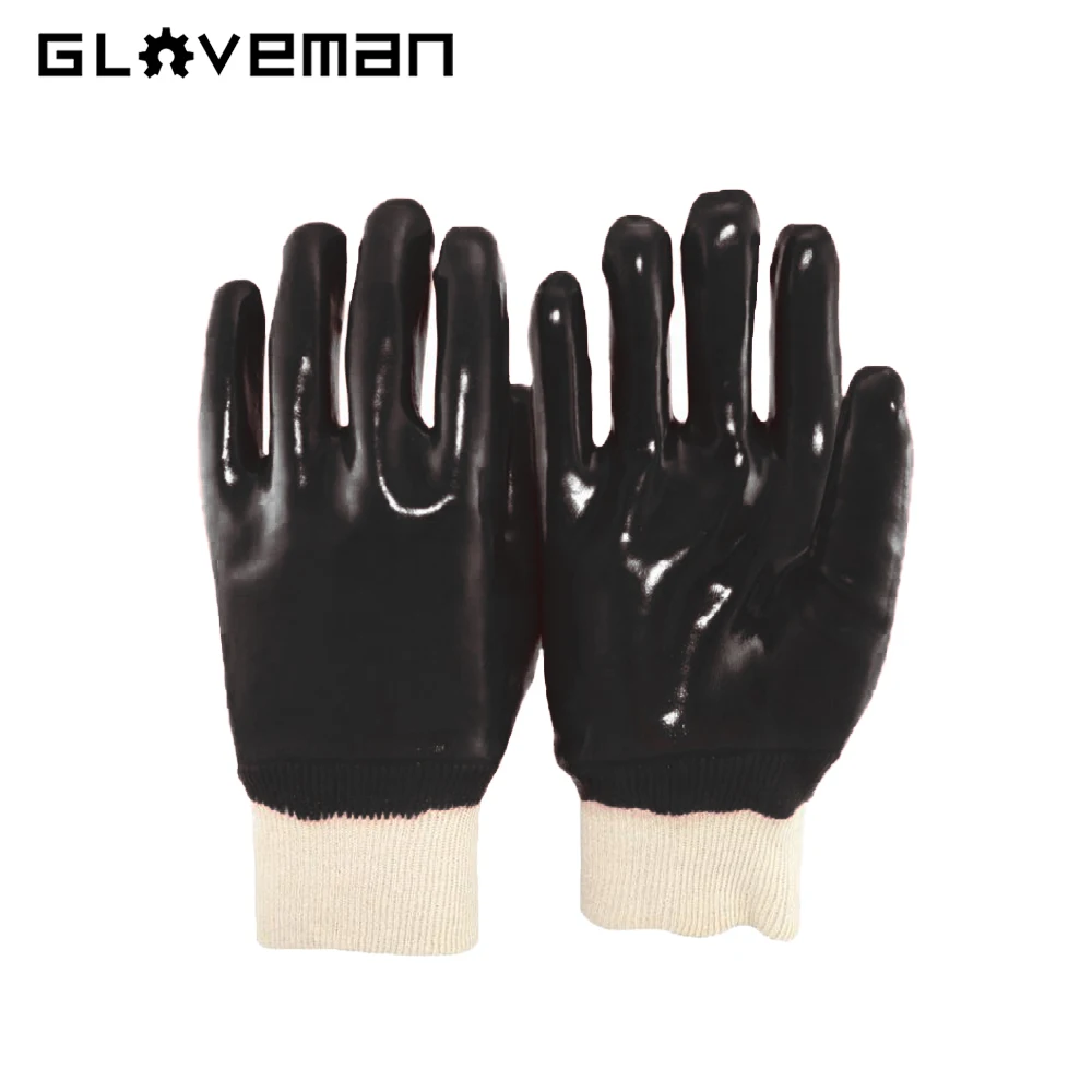 GLOVEMAN red PVC smooth coated glove waterproof oil acid alkali chemical resistant industrial safety work knitted cotton gloves