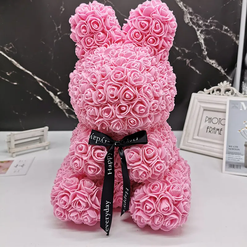 Custom Valentines Day Gift Artificial Flower Rose Bear 40cm Rose Bear Bunny Rose Bear Rabbit