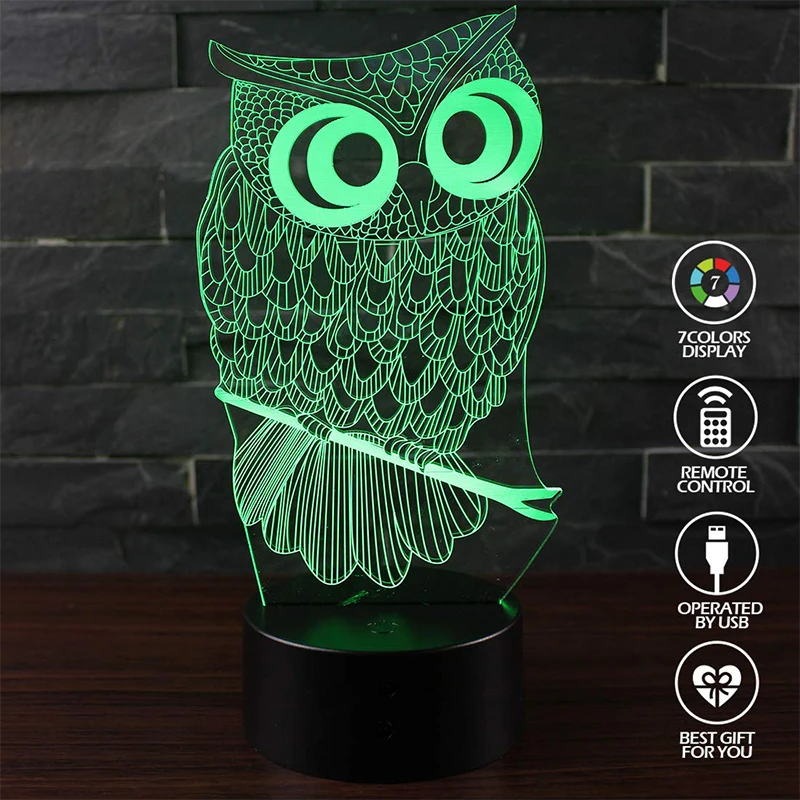 Owl Lamp 3D Optical Illusion Night Light 3D Lamp Owl Night Lamp Desk Table Light 7 Colors Changing