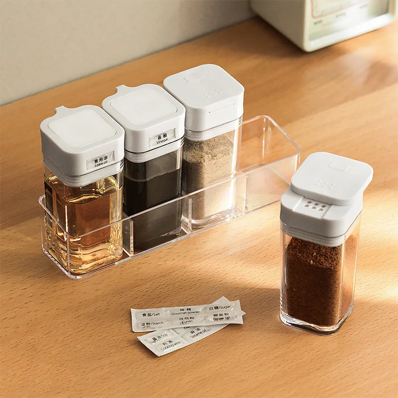 4Pcs Set Pepper Container Kitchen Shaker Seasoning Storage Container Condiment Jars