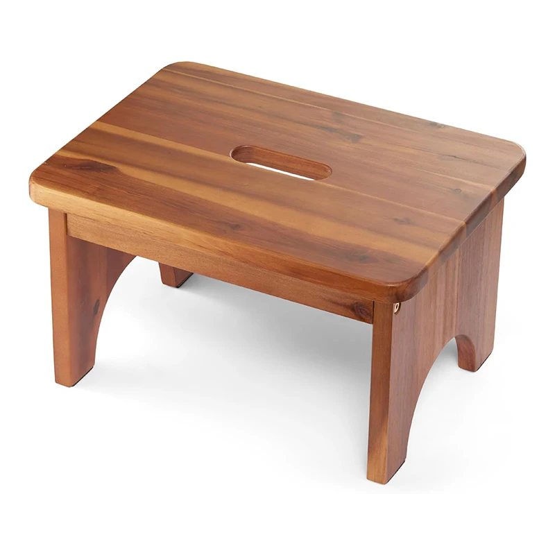 Wholesale Heavy Duty Acacia Wood One Step Stool Wooden Stool for Bedroom Kitchen Bathroom