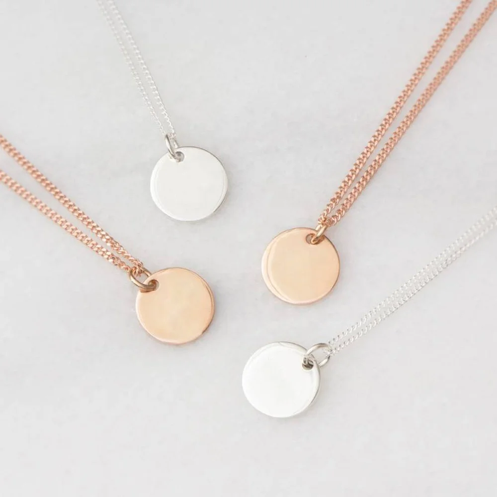 Stainless Steel Charm Jewelry Round Disc Double Side Engraved Pendant Custom Logo Charm Pendant Necklace With Adjustable Chain